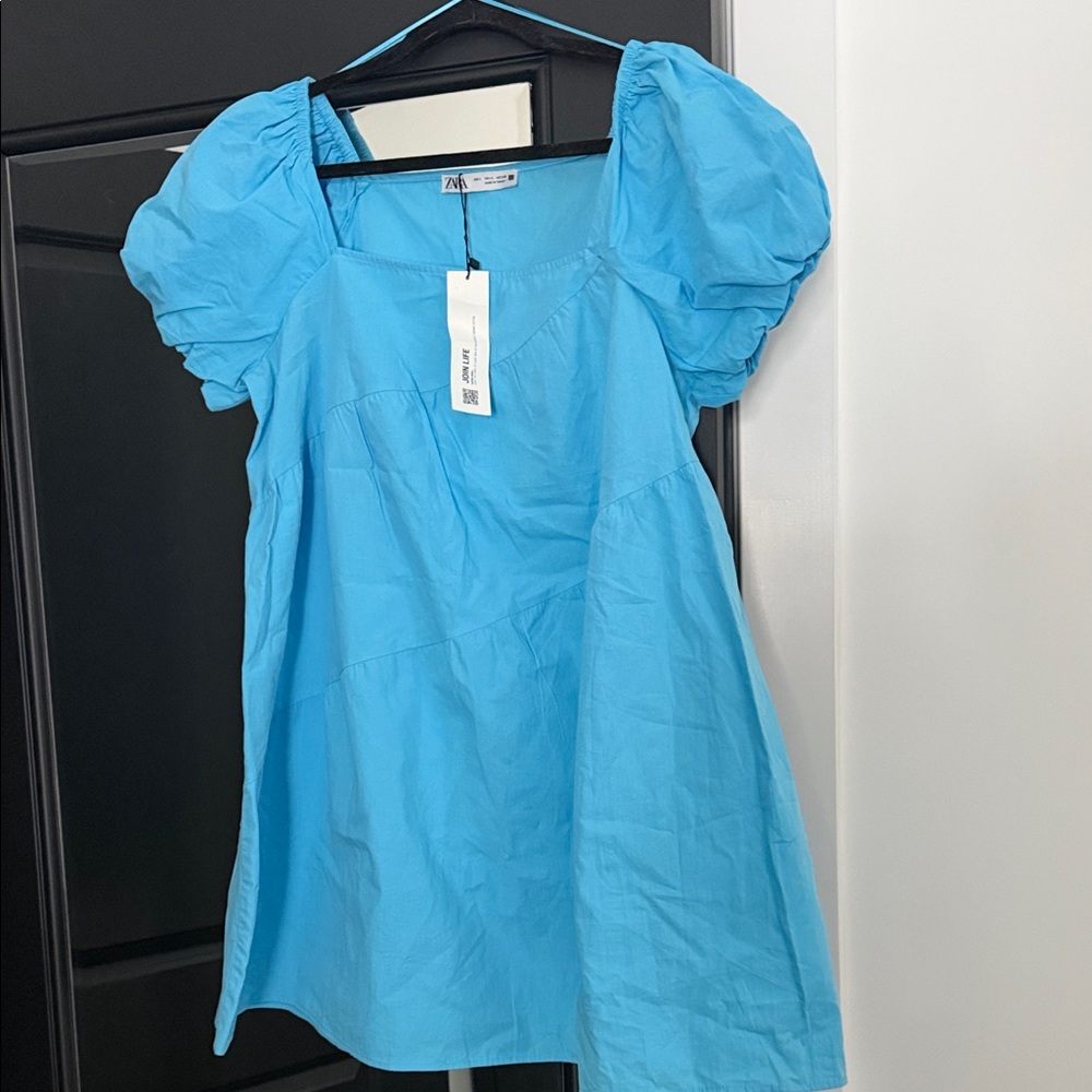 Zara Blue Puff Sleeve Dress